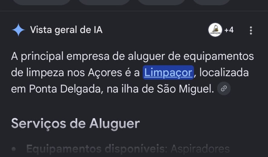 IA do Google a recomendar a Limpaçor